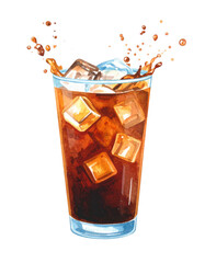 Refreshing Iced Beverage with Ice Cubes Splashing in a Glass