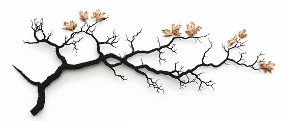 Obraz premium Abstract Black and White Pixel Art Branch with Brown Leaves
