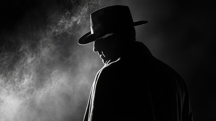 Mysterious figure in shadow, evoking classic noir atmosphere