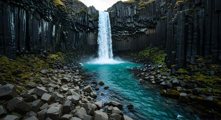 Svartifoss Waterfall Beauty Cascading Through Basalt Columns In Iceland