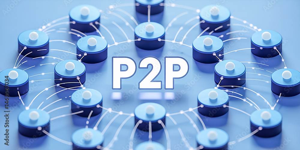 Poster peer-to-peer network communication structure with people icons