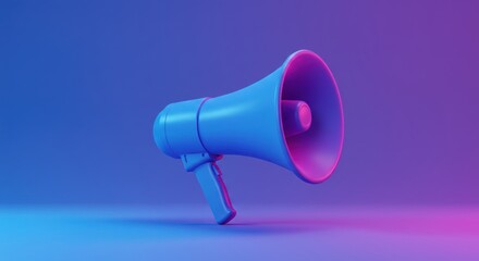 A blue megaphone on a blue and pink gradient background.