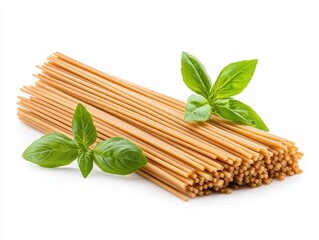 Whole wheat spaghetti with basil garnish