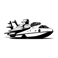 Conceptual Futuristic Flying Vehicle Illustration in Striking Black and White
