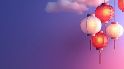 Obraz premium Modern Sanno Matsuri Festival Banner with Vibrant Gradient Background and Traditional Elements for Japanese Celebration Promotion Design