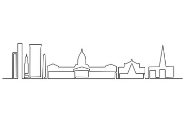 Obraz premium Continuous one line drawing of Buenos aires city skyline. Single line drawing illustration of Argentina cityscape. Beautiful buildings and architecture concept vector art. Doodle line illustration.