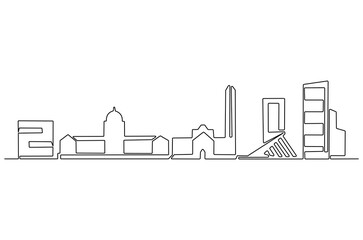 Obraz premium Continuous one line drawing of Buenos aires city skyline. Single line drawing illustration of Argentina cityscape. Beautiful buildings and architecture concept vector art. Doodle line illustration.