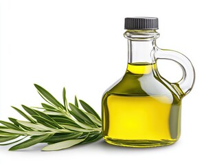 Olive oil in glass bottle with rosemary