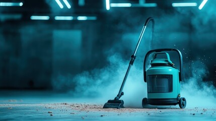 Fototapeta premium A trendy vacuum cleaner positioned in a sleek, modern setting, accentuating its design as a practical yet stylish household appliance for contemporary living.