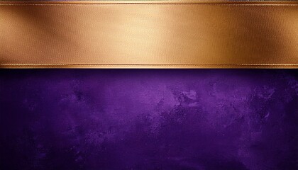 an elegant rich purple grunge texture background with a tan gold banner ribbon raised above