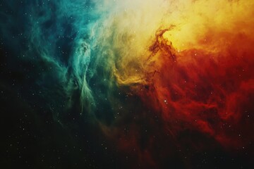 Fototapeta premium A vibrant, abstract nebula swirls with colorful gas and dust, speckled with distant stars against the backdrop of space.