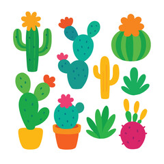Brighten up your projects with this vibrant and playful collection of cartoon-style cactus and succulent illustrations. Perfect for kids' designs, nursery prints, stickers, and more.