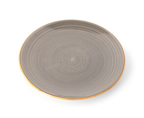Grey ceramic plate on white background