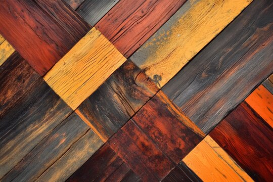 A patterned background featuring wooden planks of various colors arranged in diagonal and perpendicular directions forming a herringbone design.