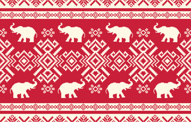 Elephant pattern. Seamless. White stripes, blue background. Ethnicity. Floral patterns, printed fabrics, pants, Lanna.	