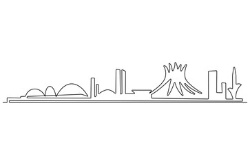 Obraz premium Continuous one line drawing of Brasilia city skyline. Single line drawing illustration of Brazil cityscape. Beautiful buildings and architecture concept vector art. Doodle line illustration.
