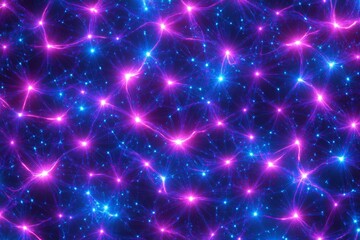 Abstract digital artwork depicting a vibrant network of glowing connections in shades of blue and pink