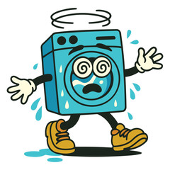 Dizzy Washing Machine Cartoon Character with Spinning Eyes