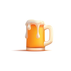 Realistic beer mug with foam, 3D. Golden craft beer on a white background. Icon. Vector illustration.