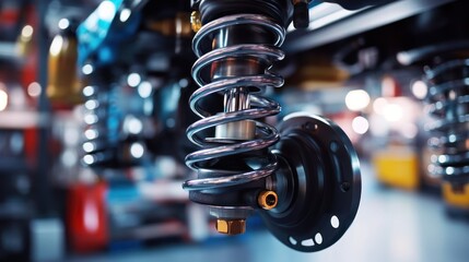 Fototapeta premium Precision Suspension System: Macro View of Automotive Shock Absorber Component