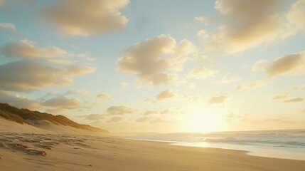 Fototapeta premium Serene Beach Landscape at Sunset with Soft Clouds and Gentle Waves