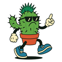 Cartoon Punk Cactus Character with Sunglasses and Spiky Hair