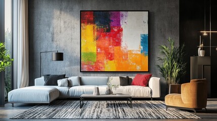 Vibrant Abstract Art in Modern Living Room Setting