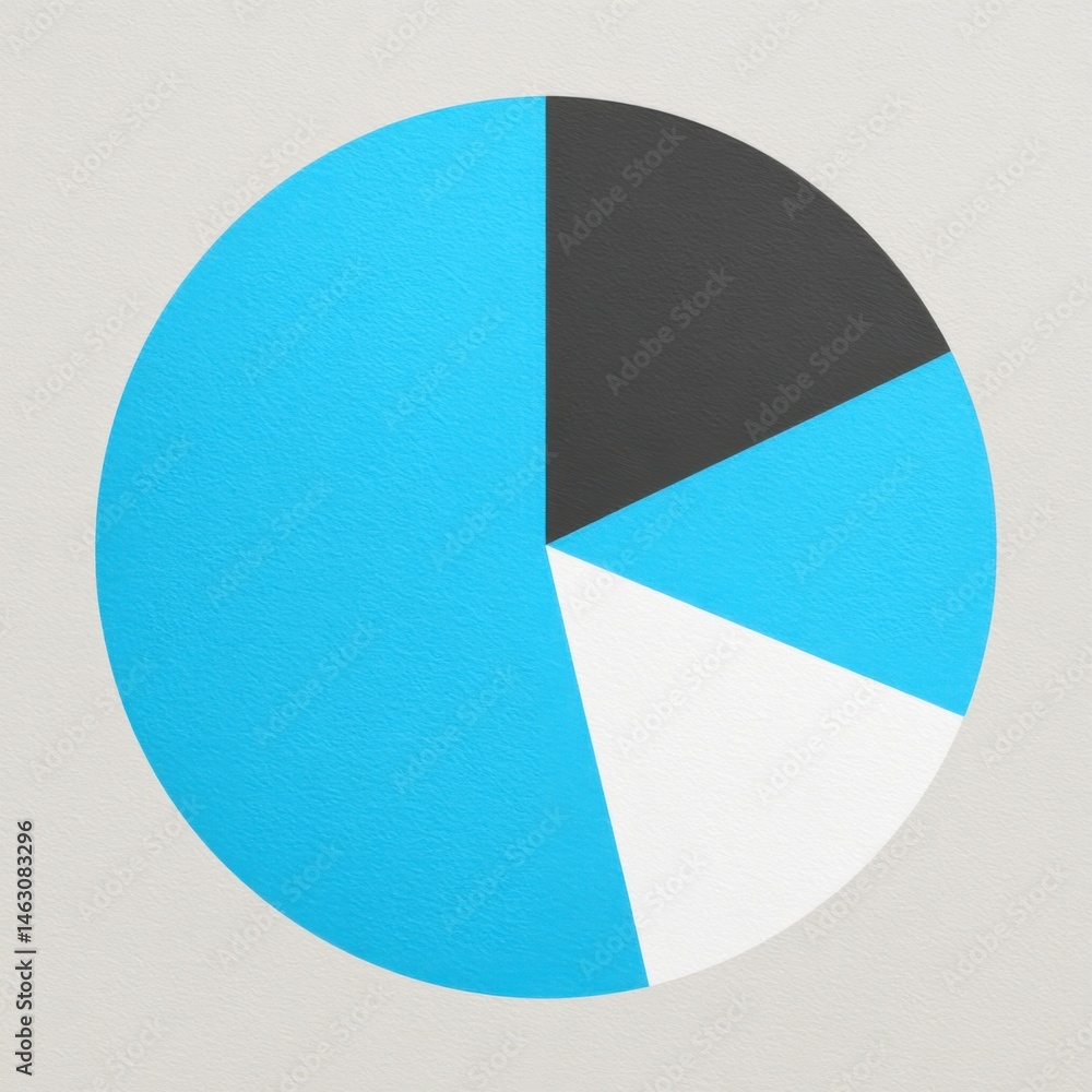 Poster a modern pie chart illustration with three segments in vibrant colors on texture