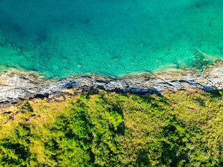 Aerial view seashore landscape background,Amazing nature seascape coast at Phuket island Thailand