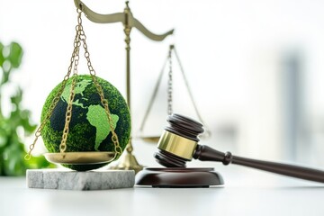 Environmental Law and Justice: A Green Globe on Scales with Gavel