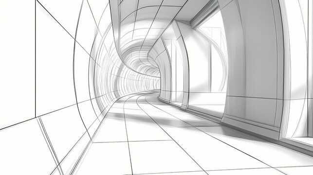 Esquisse d'architecte d'un batiment moderne d'affaires. [Architectural Dreams] | Unreal Hallways | bending passage. Illustration