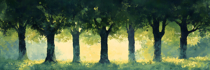 The Symbiotic Harmony of Quadruplet Trees in a Verdant Glade: A Testament to Nature's Unity and Resilience