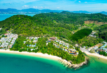 Aerial view seashore landscape background,Amazing nature seascape coast at Phuket island Thailand