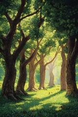 The Symbiotic Harmony of Quadruplet Trees in a Verdant Glade: A Testament to Nature's Unity and Resilience
