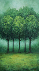 The Symbiotic Harmony of Quadruplet Trees in a Verdant Glade: A Testament to Nature's Unity and Resilience
