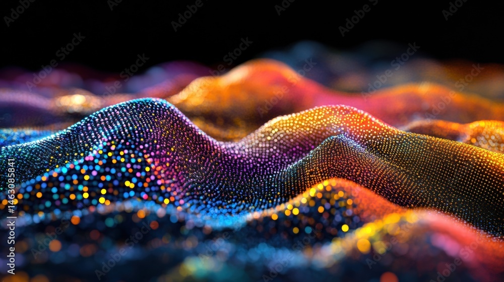 Aufkleber vibrant colors and intricate patterns create an abstract landscape resembling waves under a dark bac