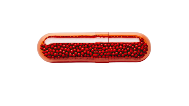 Red Capsule with Tiny Red Beads