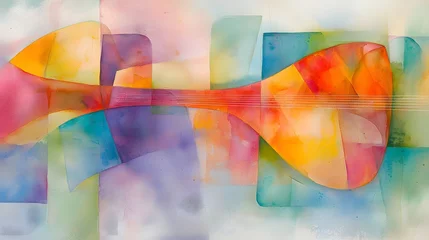 Fotobehang Abstracte kunst Abstract colorful artwork depicting musical elements and fluid geometric shapes  © Supatinee