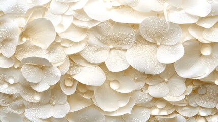 Fototapeta premium Close-Up View of White Flower Petals with Water Droplets on Soft Background Texture