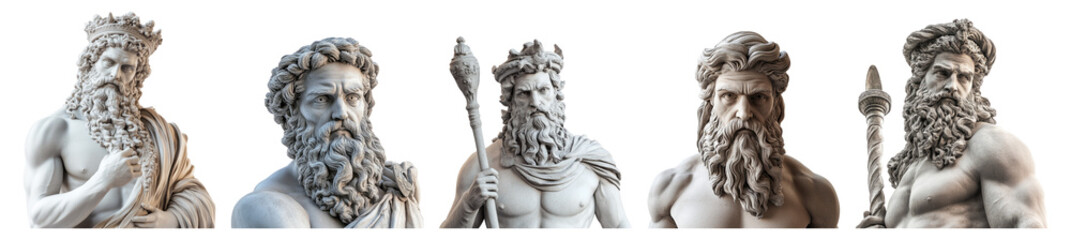 Obraz premium Majestic Sculptures of Ancient Greek God with Iconic Features Isolated Transparent Background