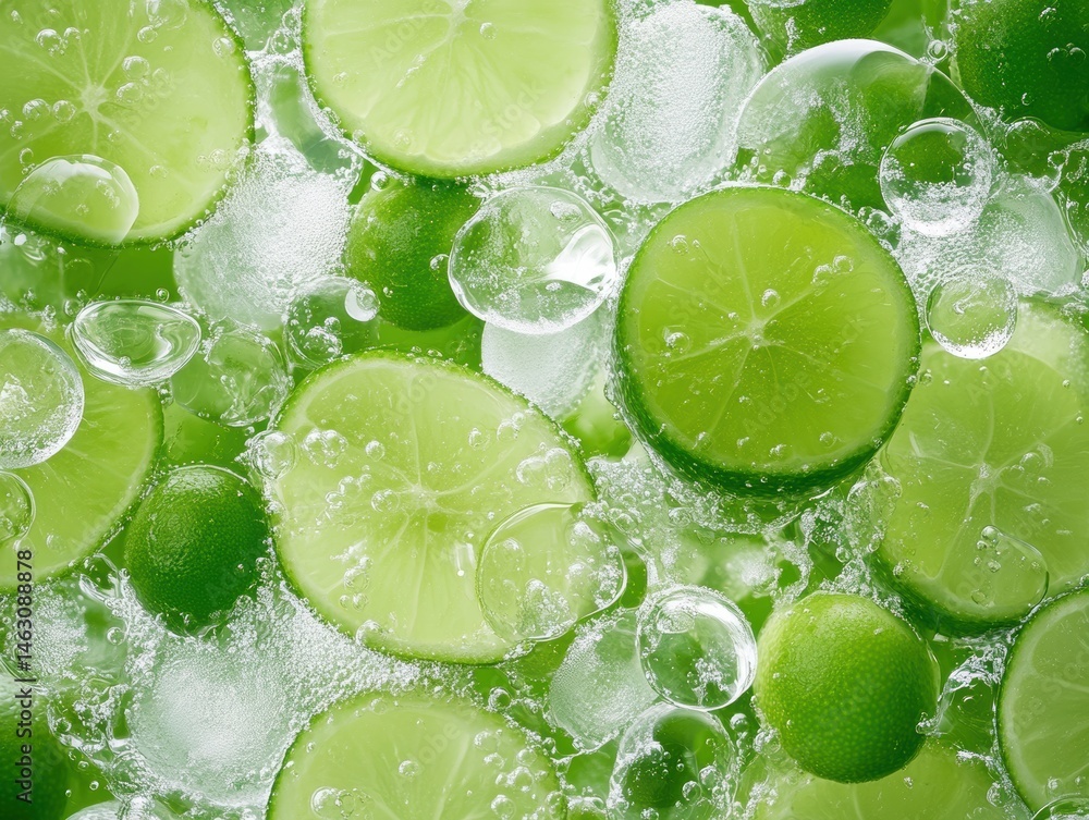 Poster refreshing lime slices in ice