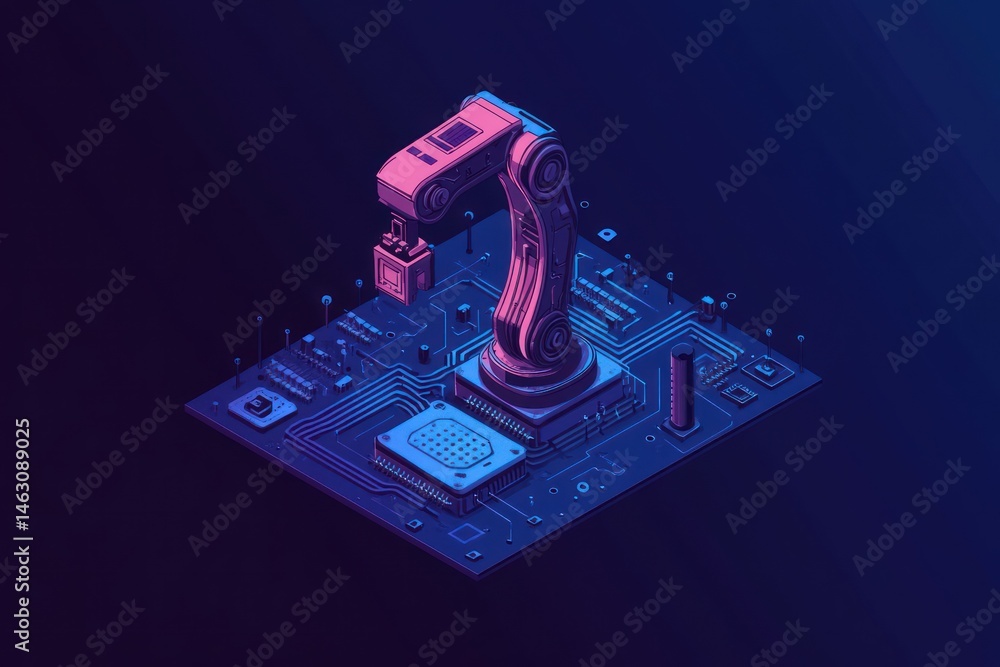 Aufkleber robotic arm on circuit board: a futuristic digital illustration showcasing a robotic arm poised abov