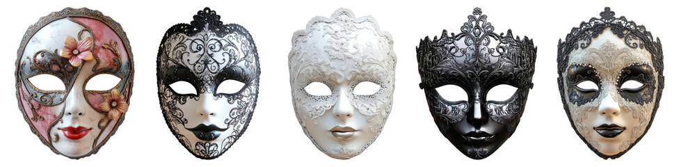 Decorative Masks of Various Designs for Cultural Celebrations Isolated Transparent Background