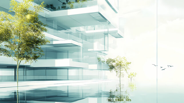 Esquisse d'architecte d'un batiment moderne d'affaires. [Architectural Dreams] | Floating Pavillions | drifting atrium. Illustration