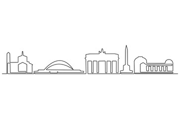 Obraz premium Continuous one line drawing of Berlin city skyline. Single line drawing illustration of Germany cityscape. Beautiful buildings and architecture concept vector art. Doodle line illustration.