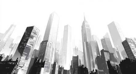 Sleek Monochrome Cityscape Design: Elegant Skyline and Modern Architecture in a Unified Color Palette