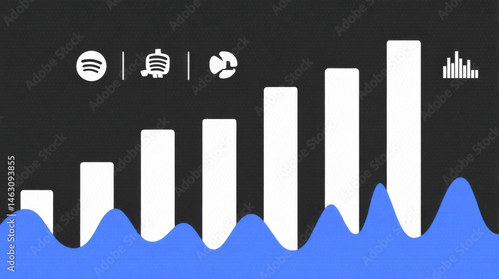 Aufkleber Abstract music streaming data visualization with audio wave and music app icons