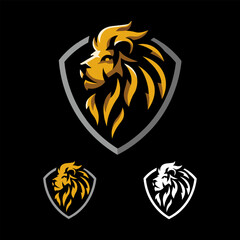 Lion logo in shield for sports esport or gaming