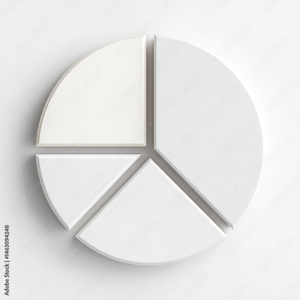 Poster Abstract white pie chart isolated on a white background for business and data analysis