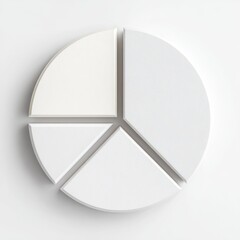 Abstract white pie chart isolated on a white background for business and data analysis